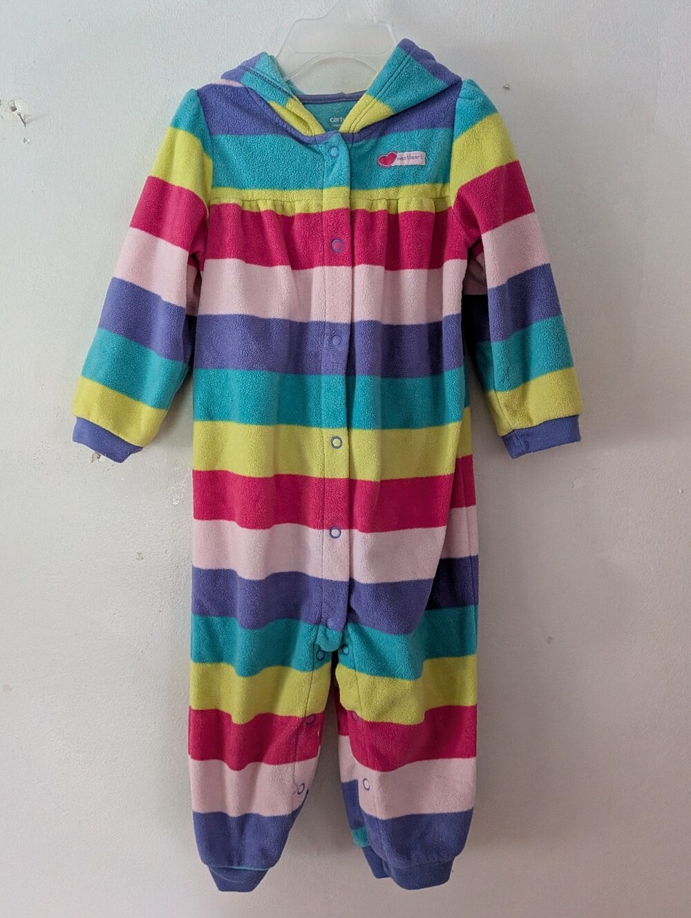 Carter's Baby Colorful Rainbow Striped Hooded Fleece One Piece Jumpsuit